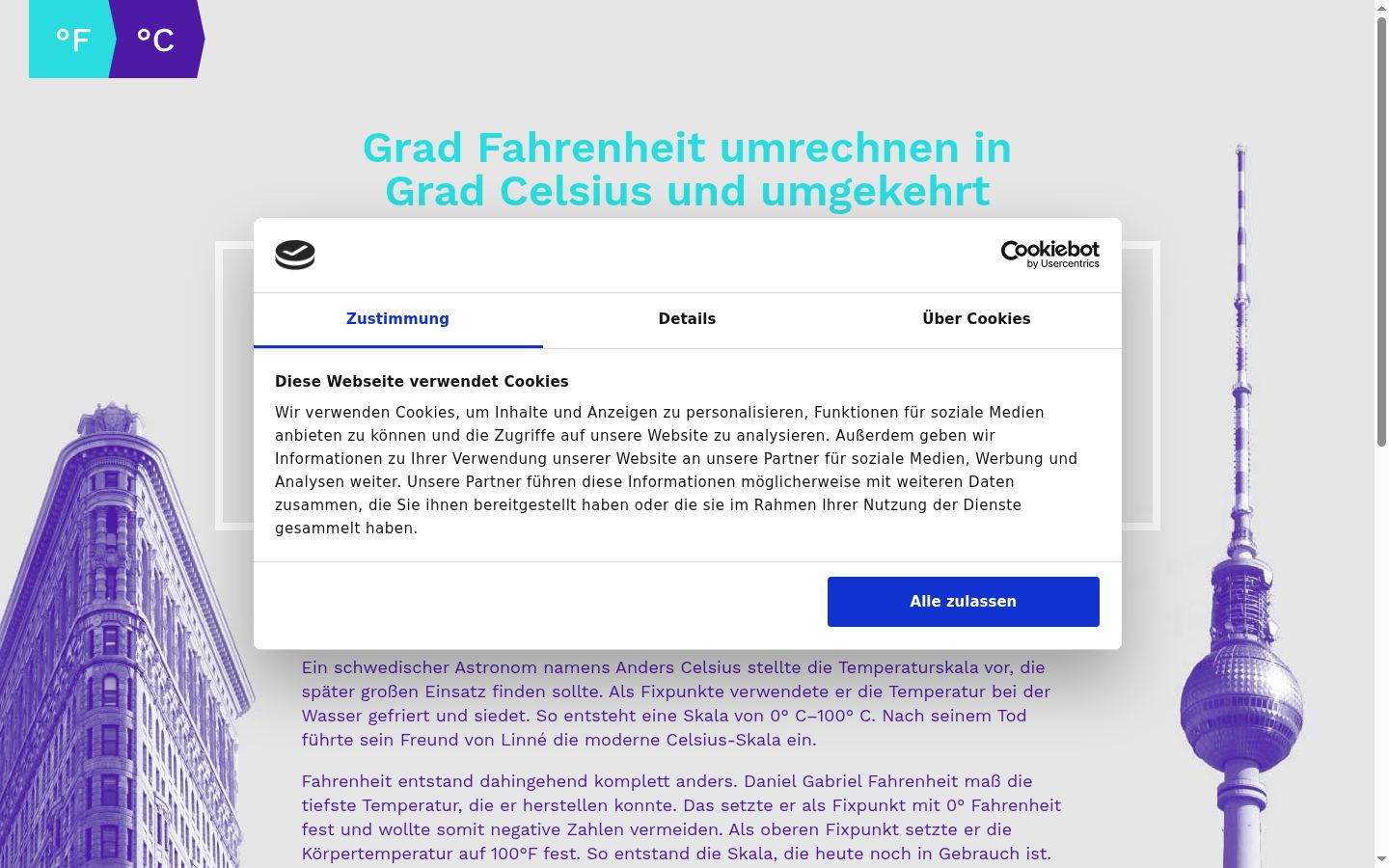 Screenshot des Einwilligungsbanners vor jeglicher Interaktion