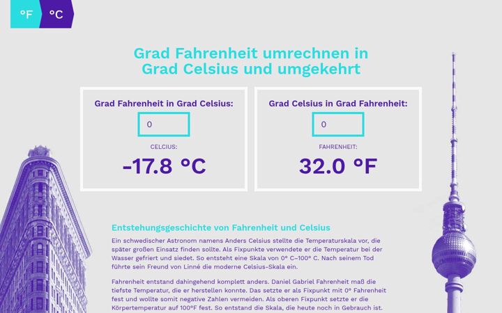 Zrzut ekranu fahrenheit-umrechnen.de