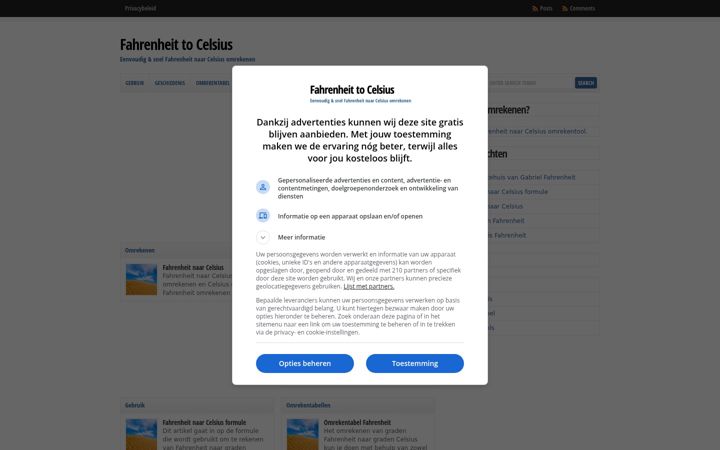 Screenshot of fahrenheittocelsius.nl