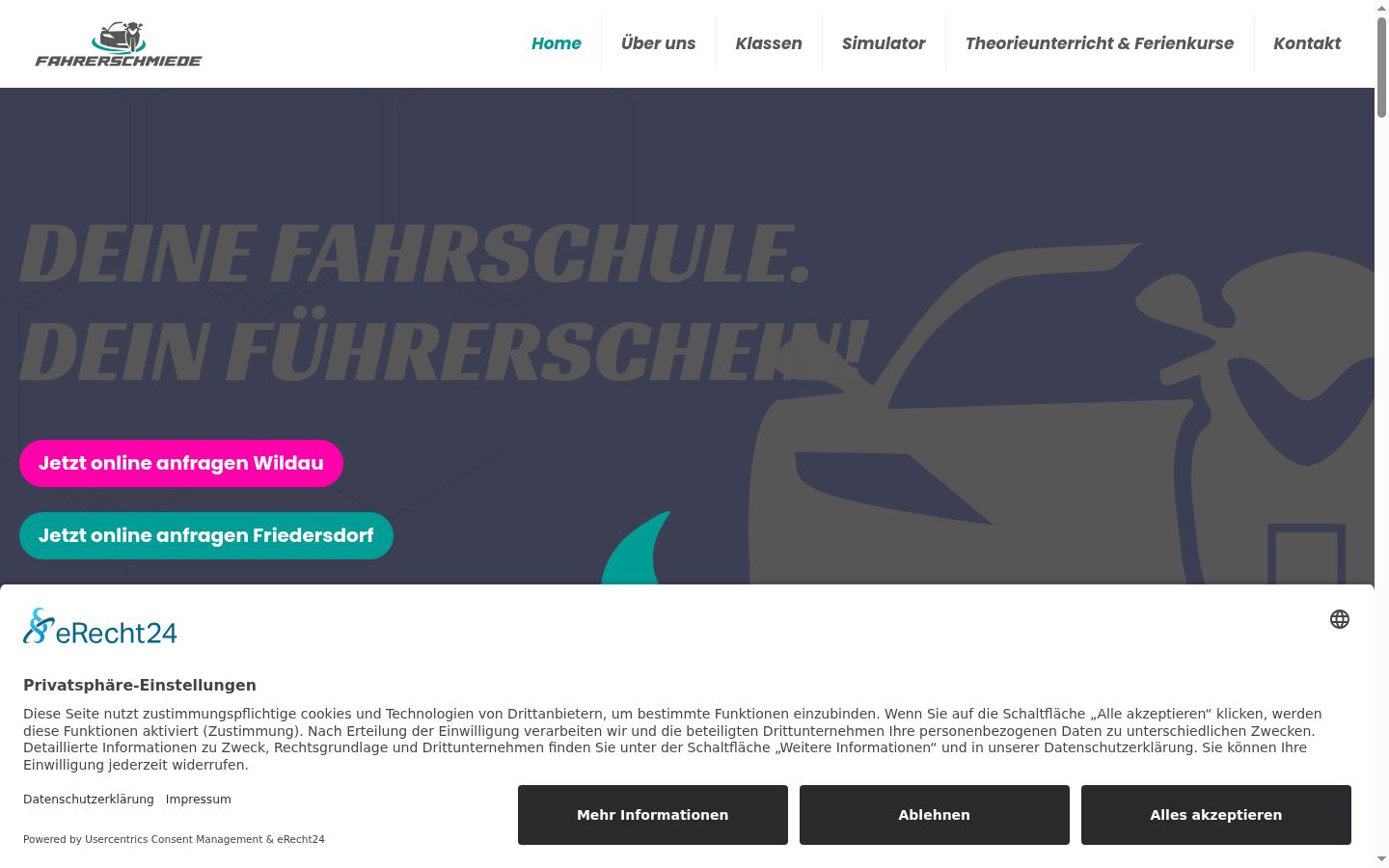 Screenshot des Einwilligungsbanners vor jeglicher Interaktion