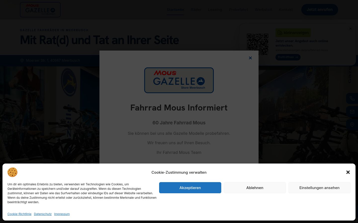 Screenshot des Einwilligungsbanners vor jeglicher Interaktion