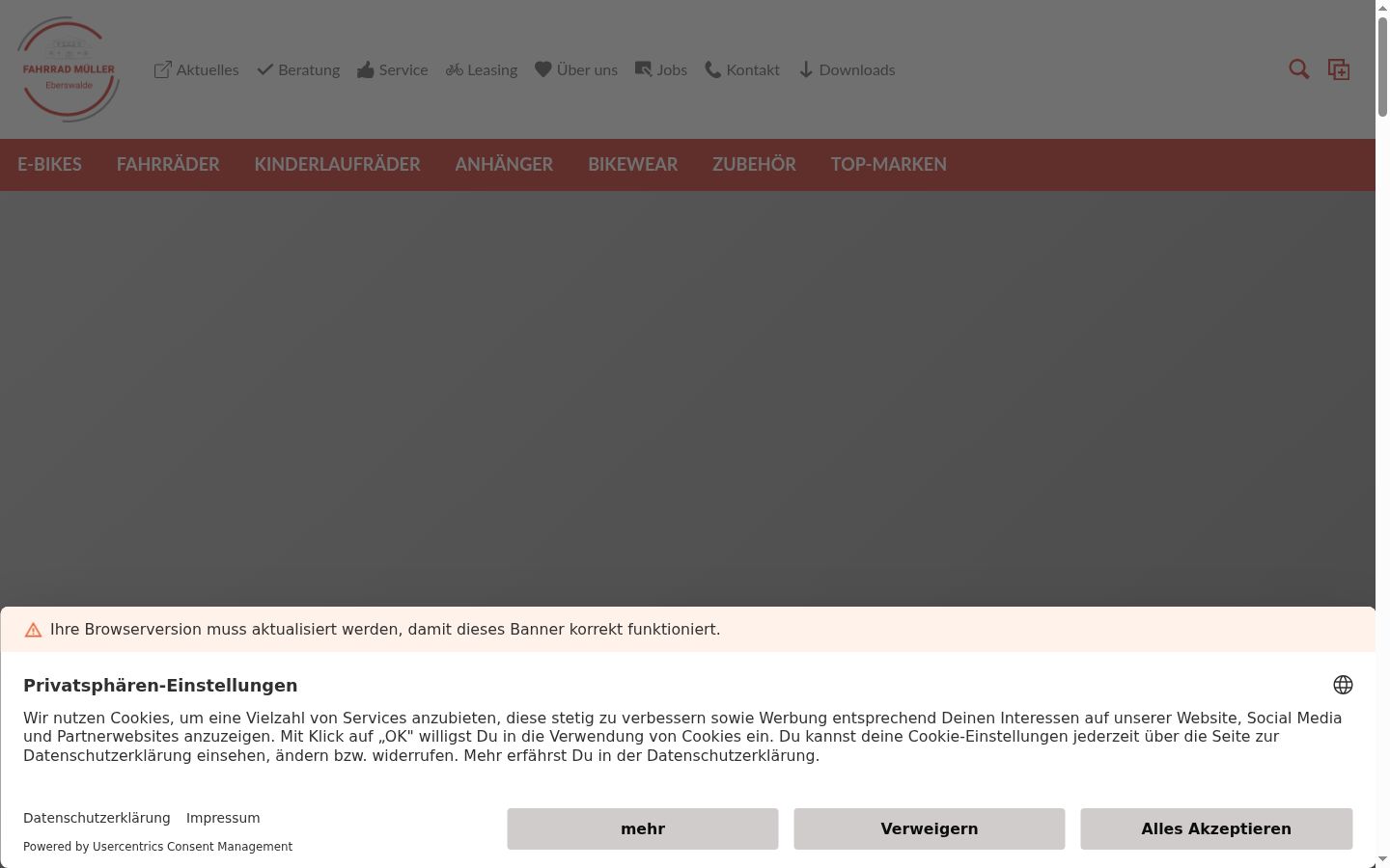 Screenshot des Einwilligungsbanners vor jeglicher Interaktion