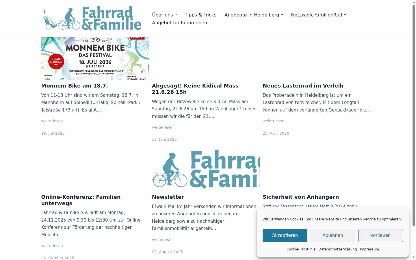 Screenshot des Einwilligungsbanners vor jeglicher Interaktion