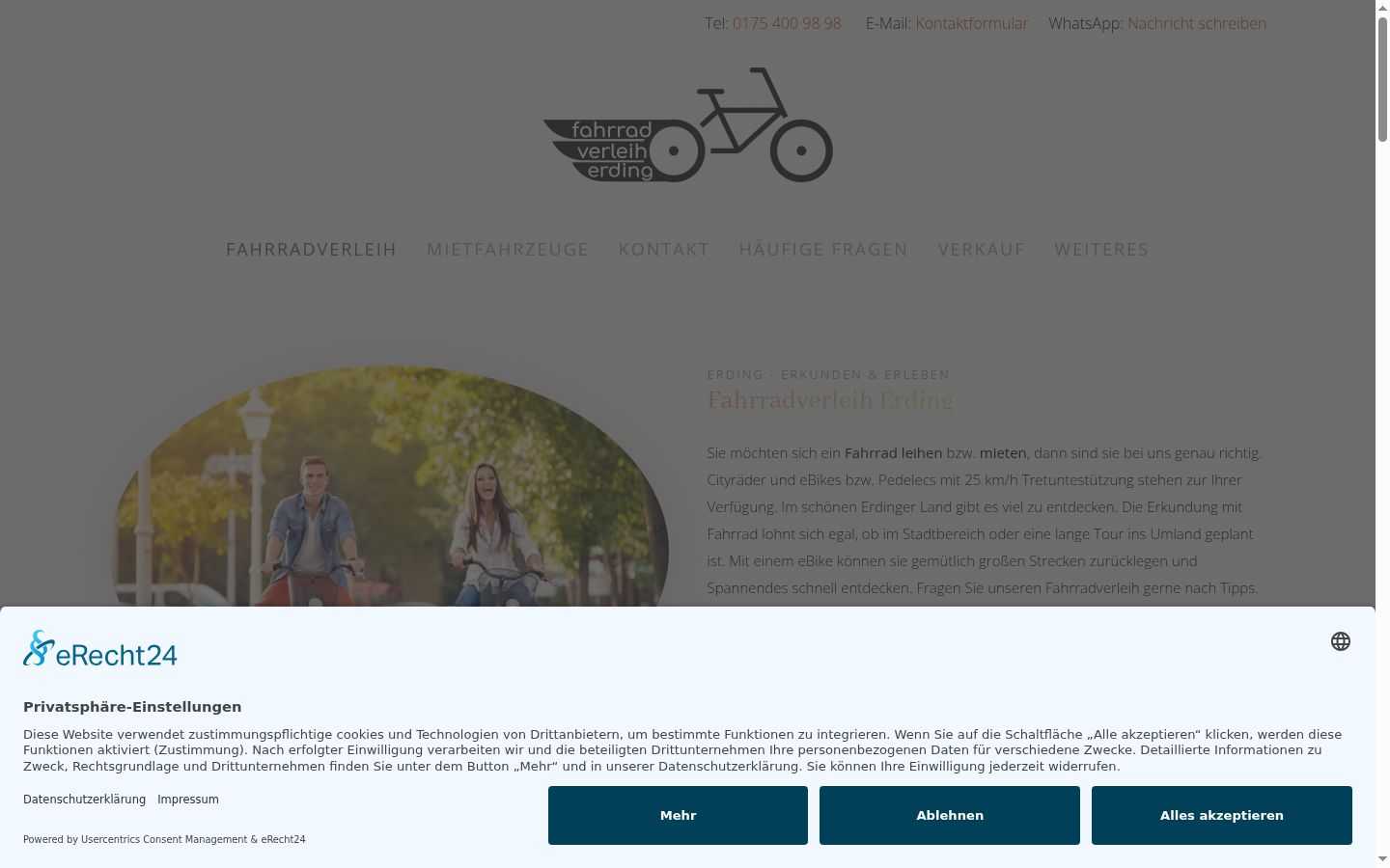 Screenshot des Einwilligungsbanners vor jeglicher Interaktion