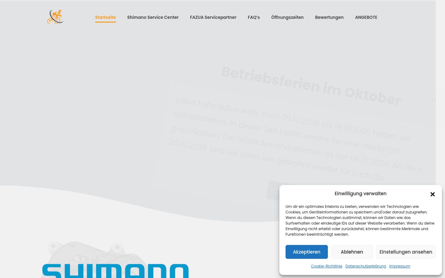Screenshot des Einwilligungsbanners vor jeglicher Interaktion