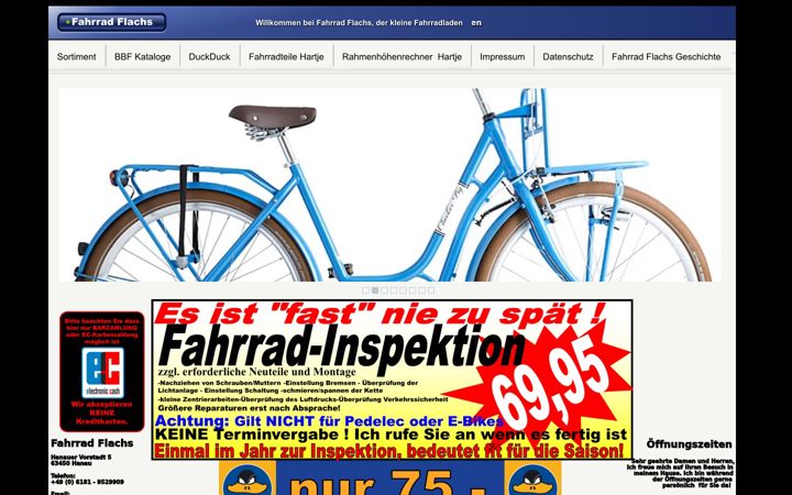 Screenshot von fahrradflachs.de