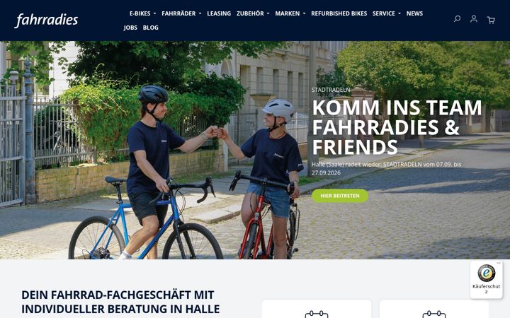 Zrzut ekranu fahrradies-halle.de