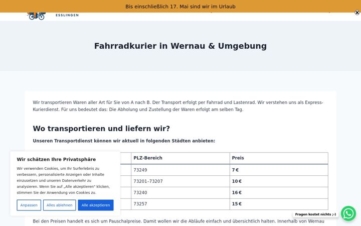Zrzut ekranu fahrradkurier-esslingen.de