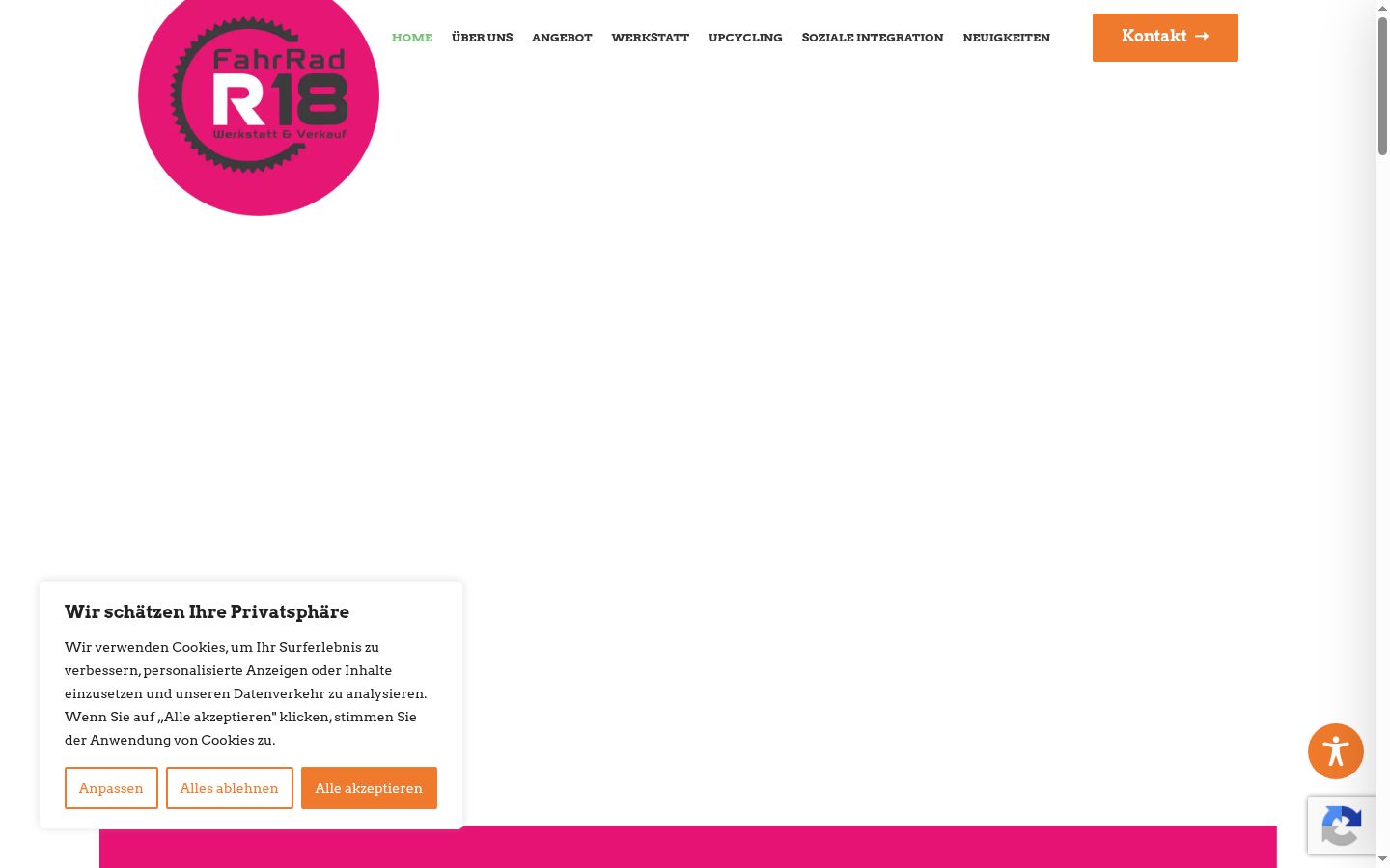 Screenshot des Einwilligungsbanners vor jeglicher Interaktion