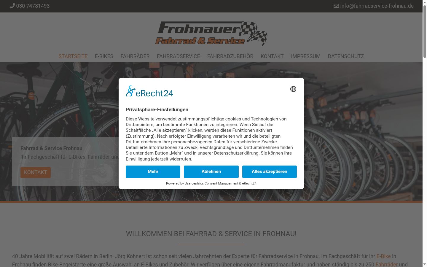 Screenshot des Einwilligungsbanners vor jeglicher Interaktion