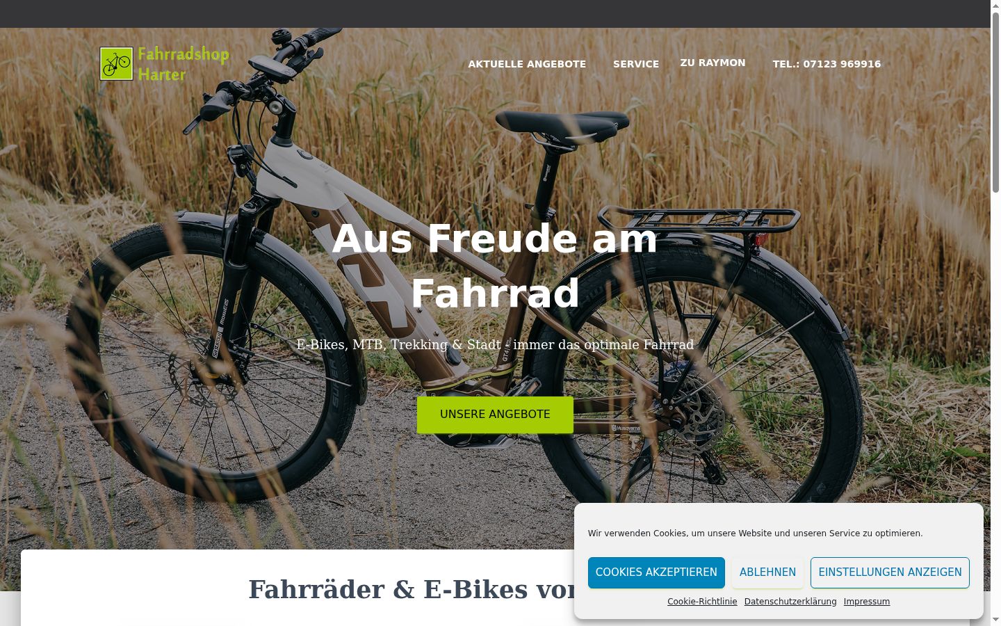 Screenshot des Einwilligungsbanners vor jeglicher Interaktion