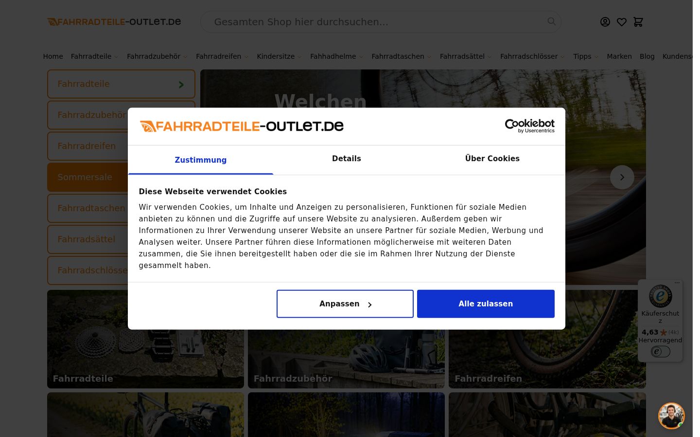 Screenshot des Einwilligungsbanners vor jeglicher Interaktion