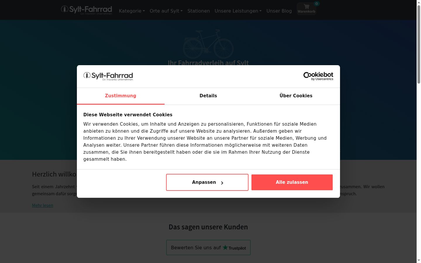 Screenshot des Einwilligungsbanners vor jeglicher Interaktion