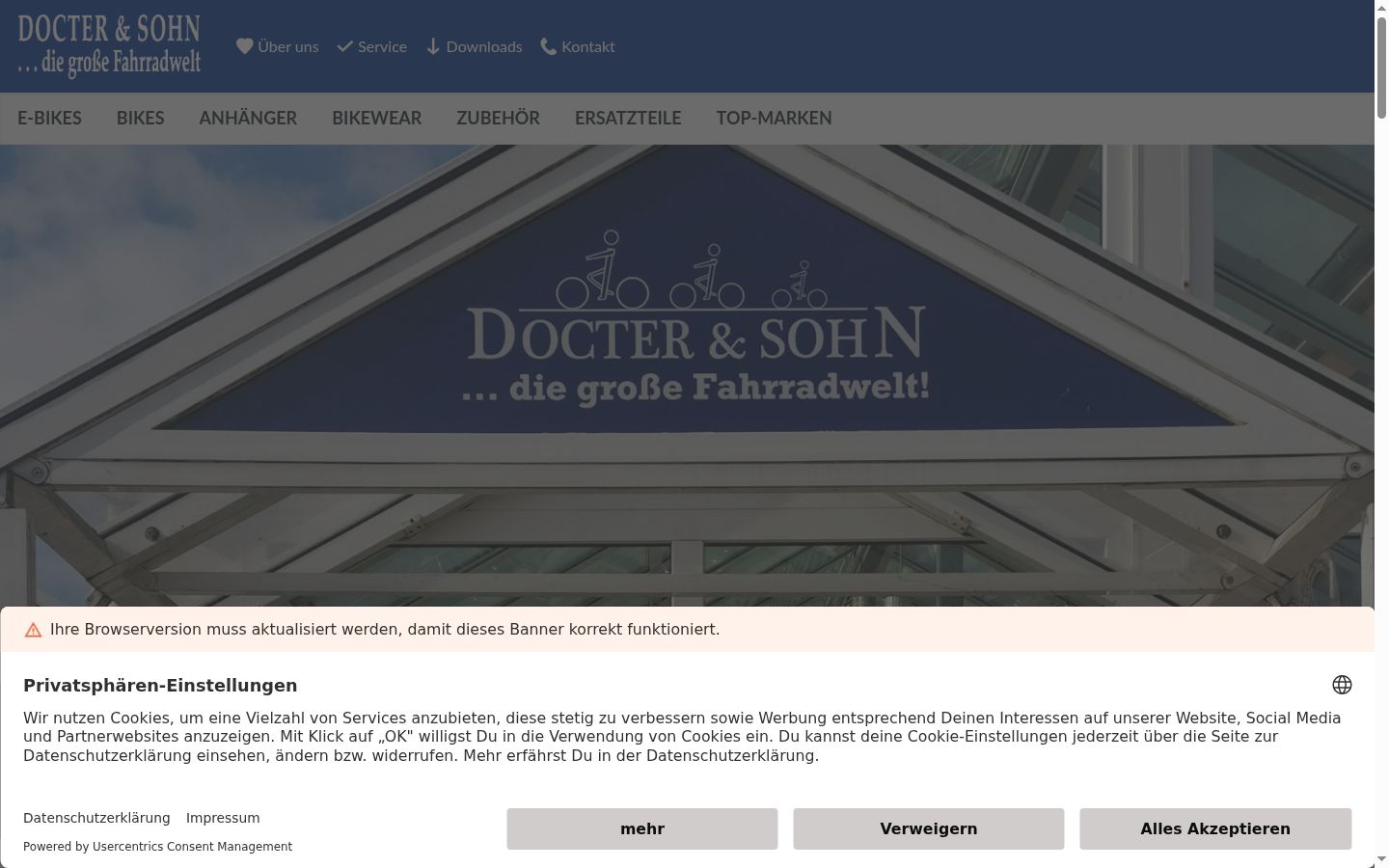 Screenshot des Einwilligungsbanners vor jeglicher Interaktion