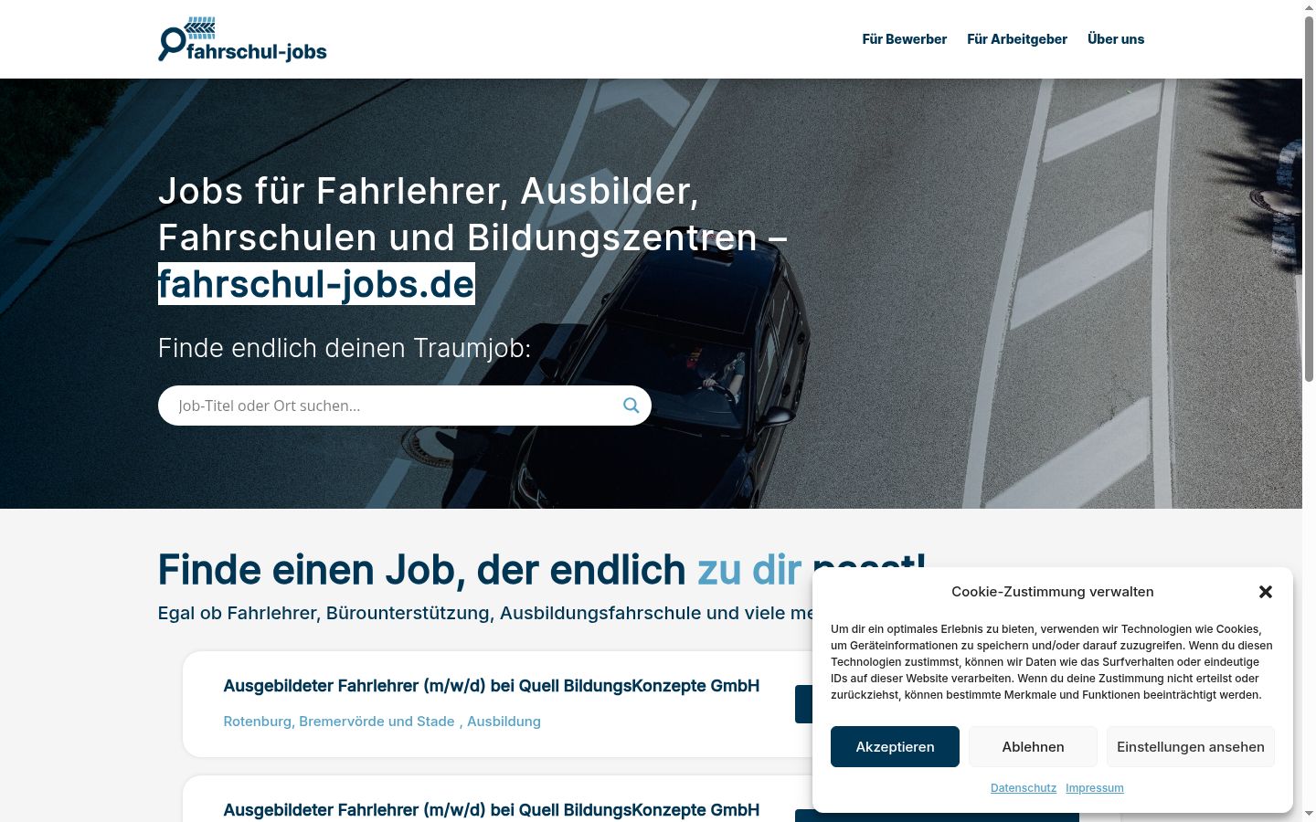 Screenshot des Einwilligungsbanners vor jeglicher Interaktion