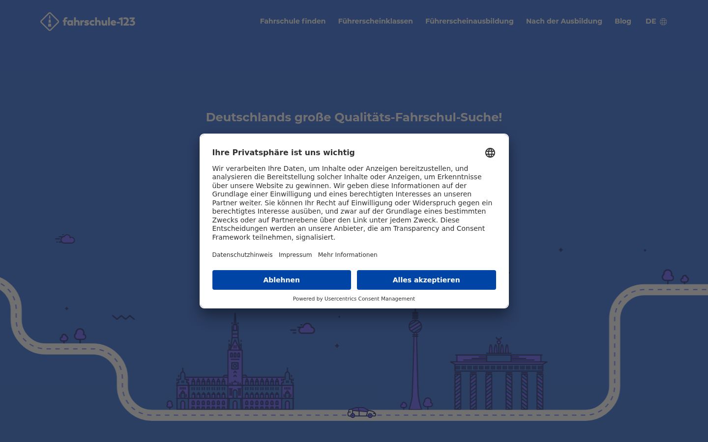Screenshot des Einwilligungsbanners vor jeglicher Interaktion