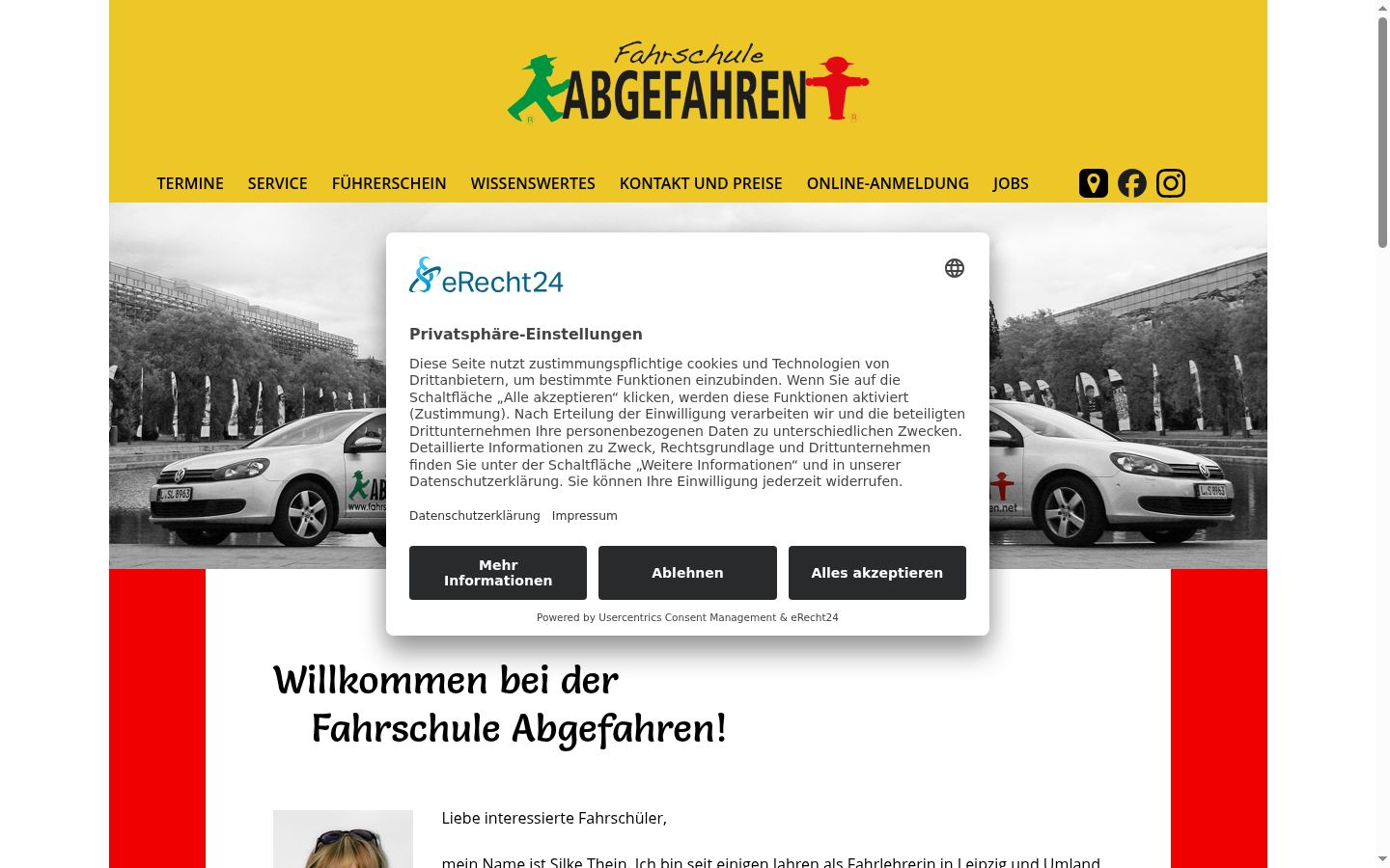 Screenshot des Einwilligungsbanners vor jeglicher Interaktion