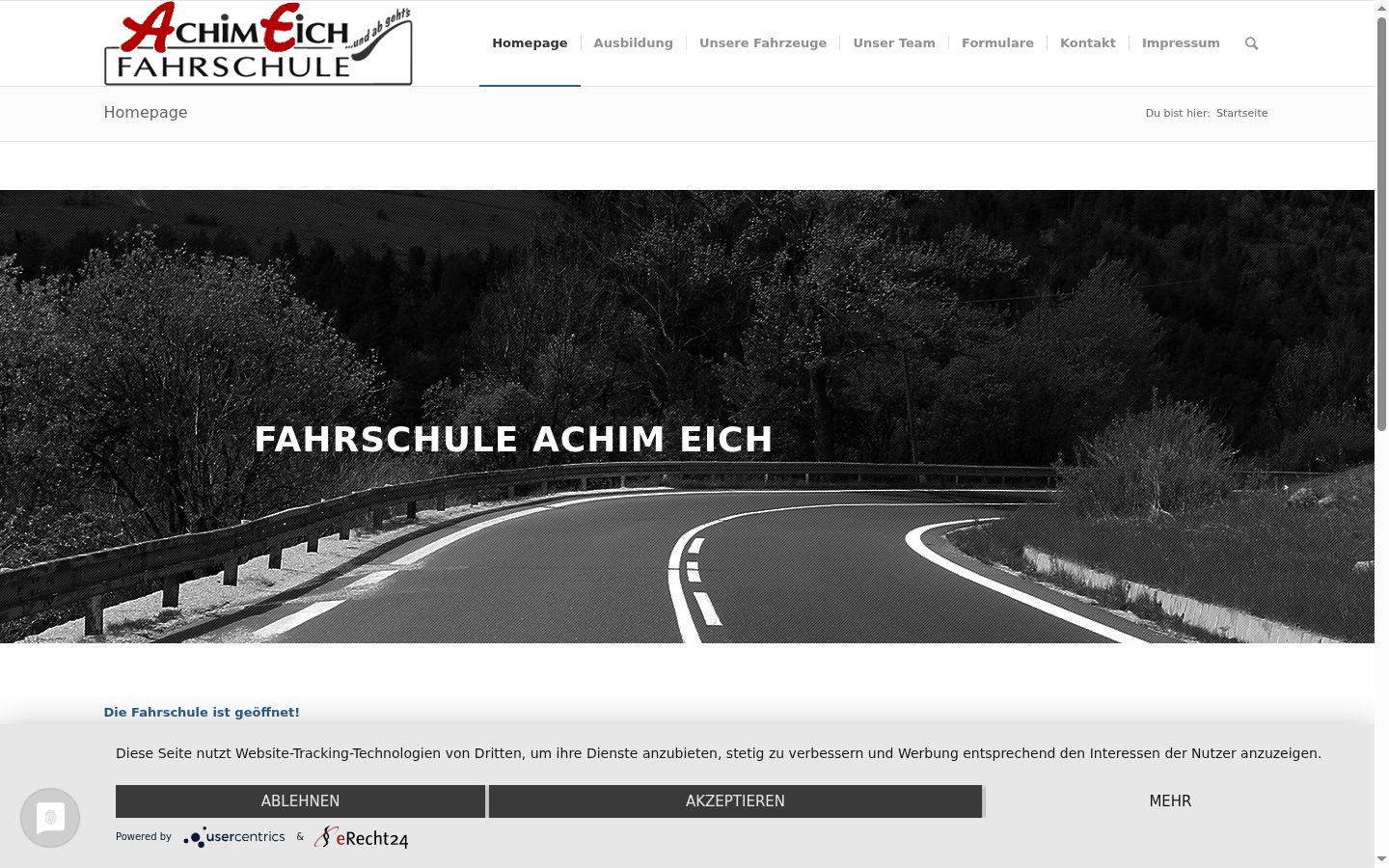 Screenshot des Einwilligungsbanners vor jeglicher Interaktion