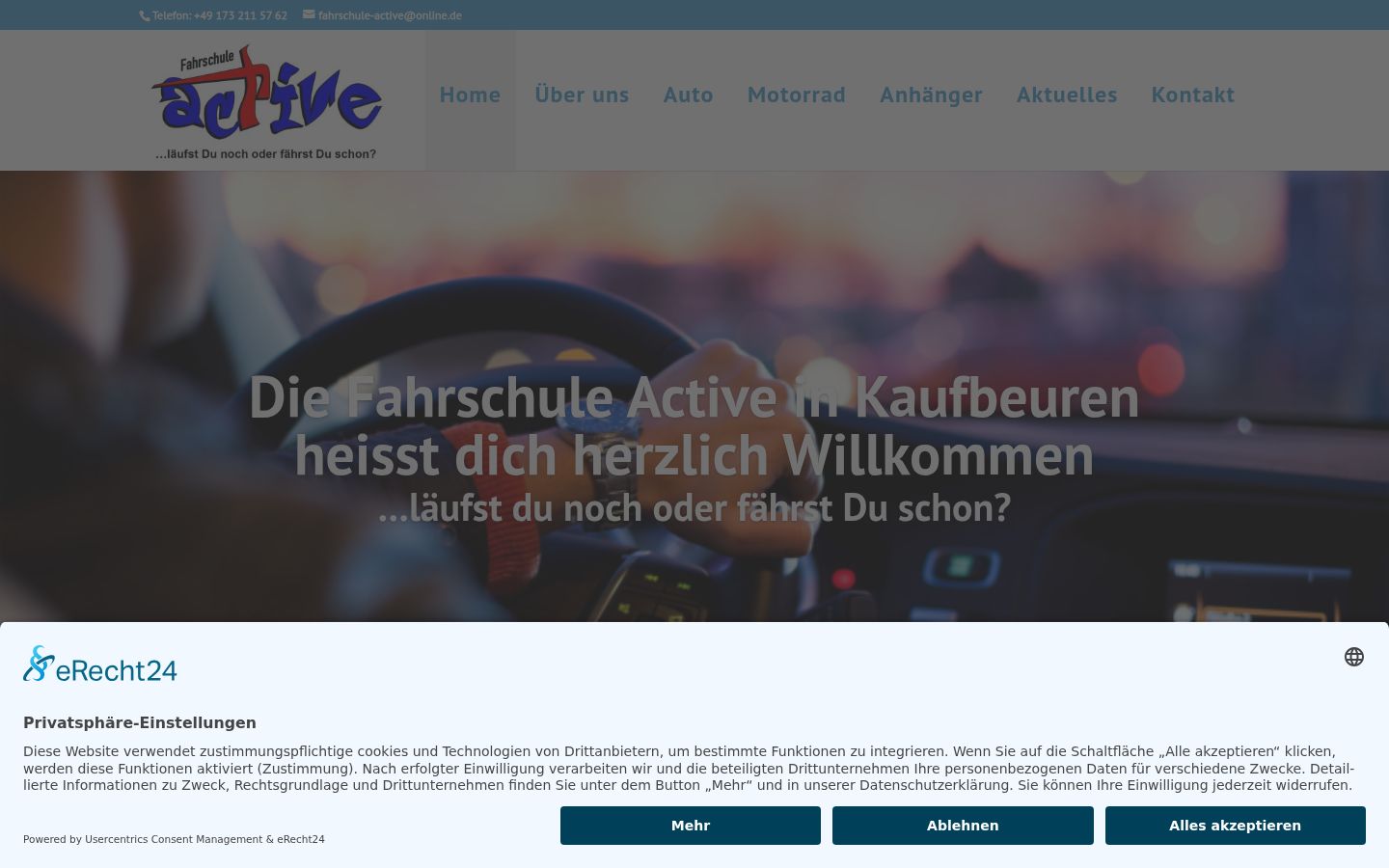 Screenshot des Einwilligungsbanners vor jeglicher Interaktion