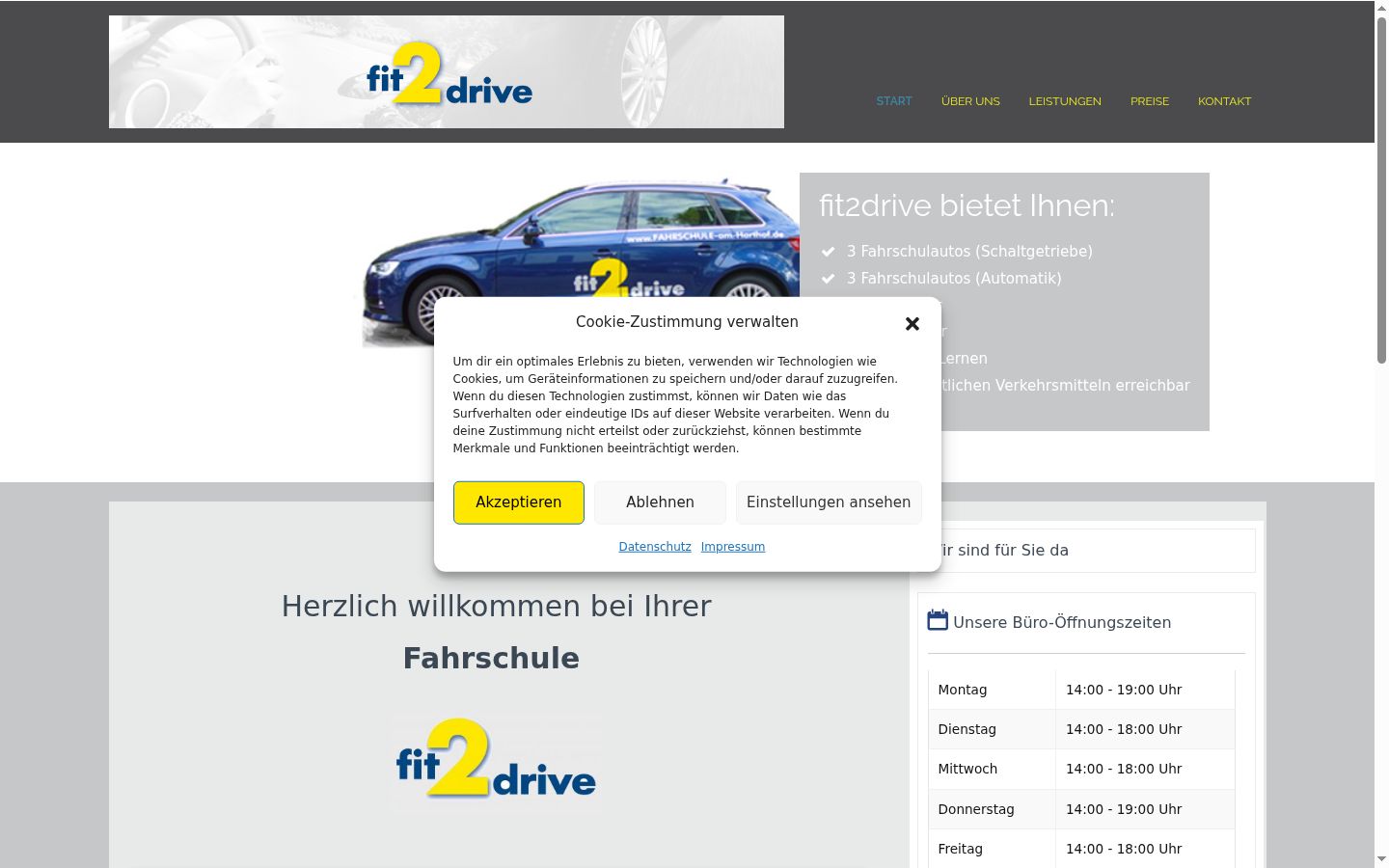 Screenshot des Einwilligungsbanners vor jeglicher Interaktion