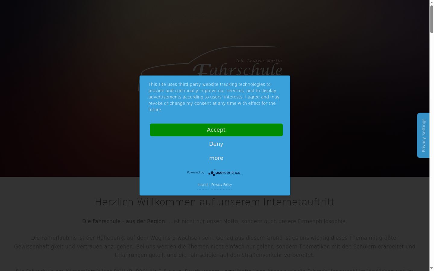 Screenshot des Einwilligungsbanners vor jeglicher Interaktion
