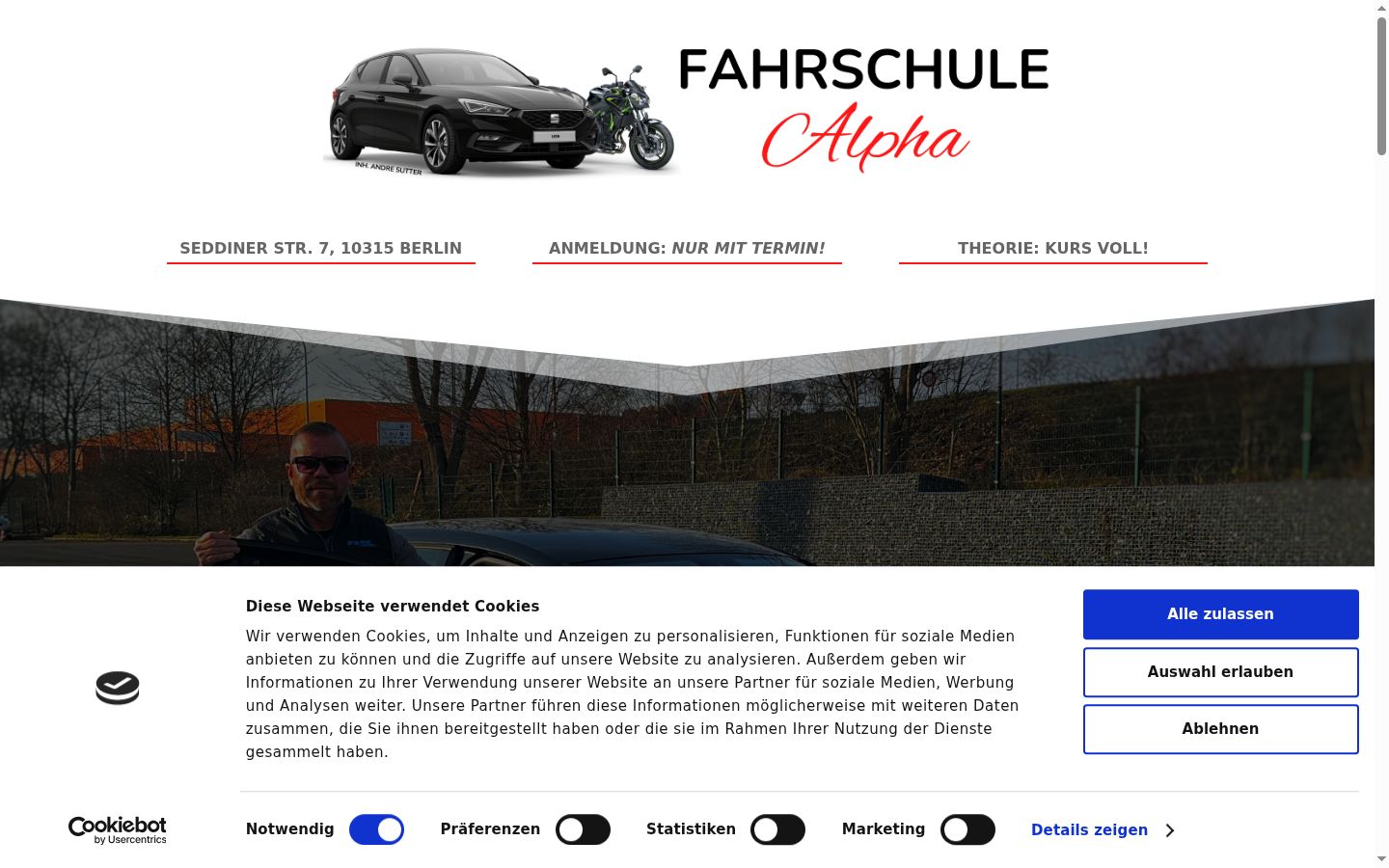 Screenshot des Einwilligungsbanners vor jeglicher Interaktion