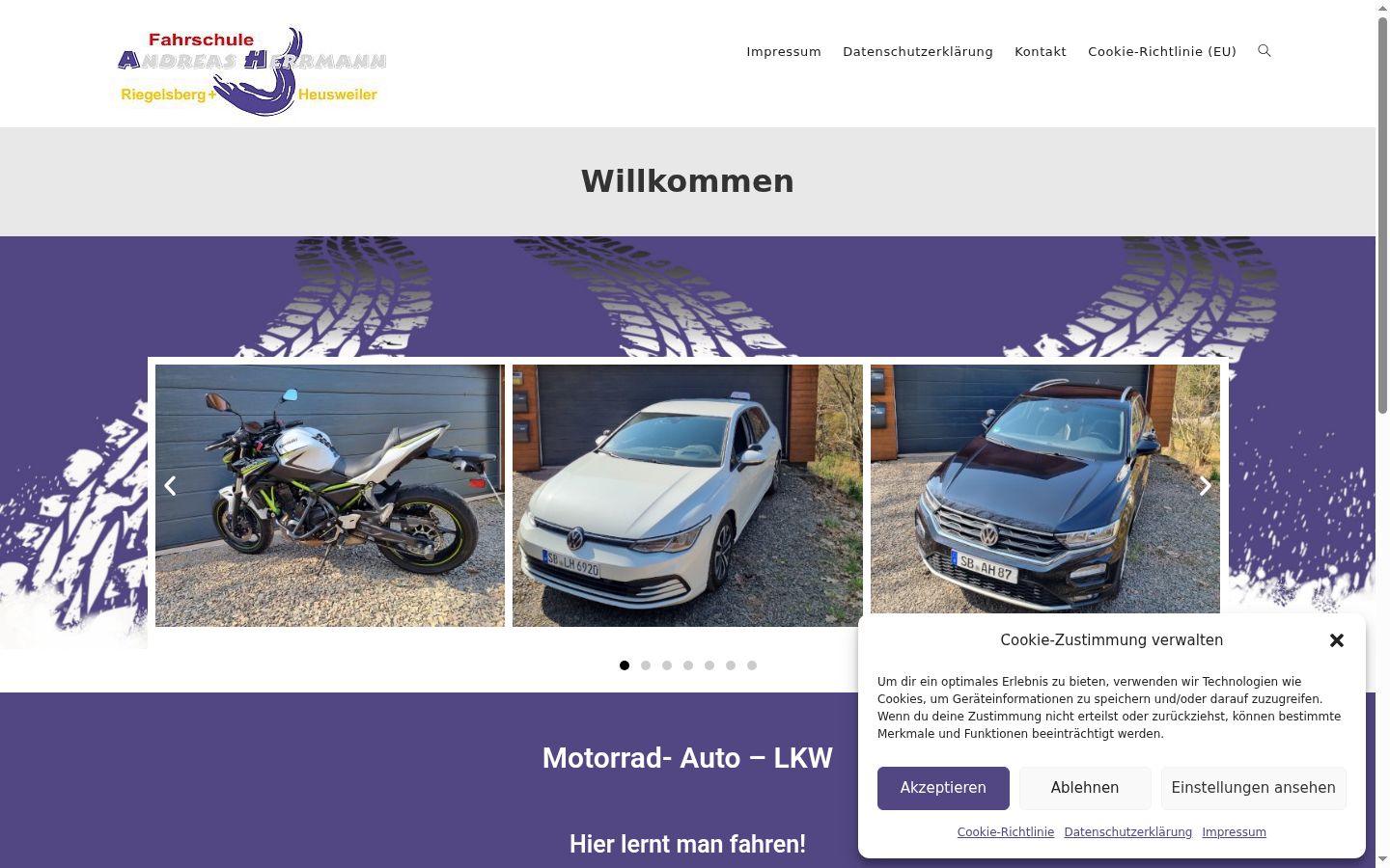 Screenshot des Einwilligungsbanners vor jeglicher Interaktion