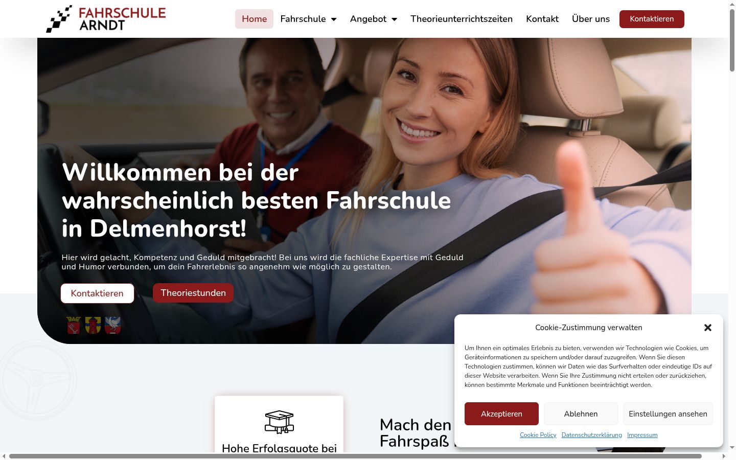 Screenshot des Einwilligungsbanners vor jeglicher Interaktion