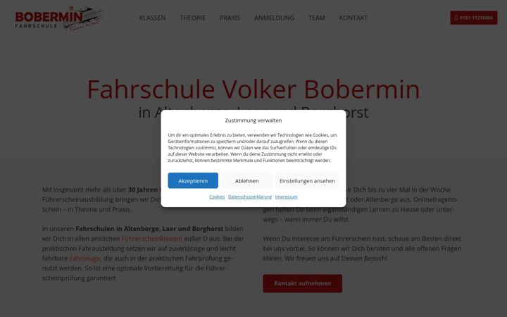 Screenshot stránky fahrschule-bobermin.de
