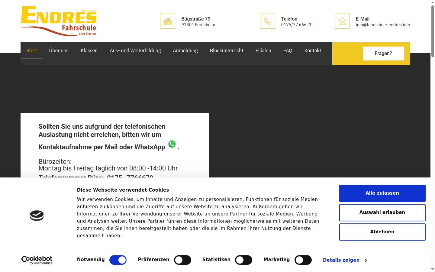 Captura de pantalla del banner de consentimiento mostrado antes de cualquier interacción