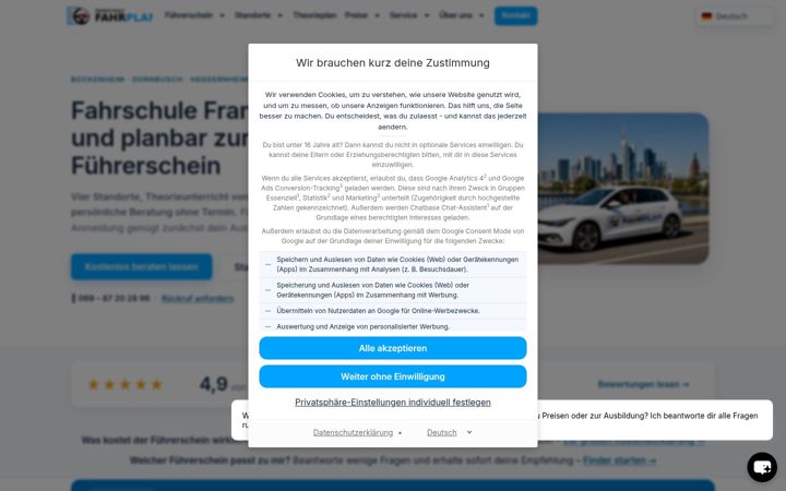 Screenshot of fahrschule-fahrplan.de