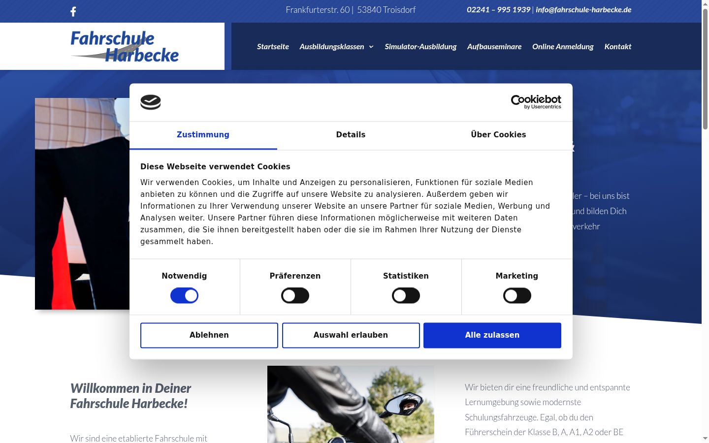Skärmbild av samtyckesbannern som visades före någon interaktion