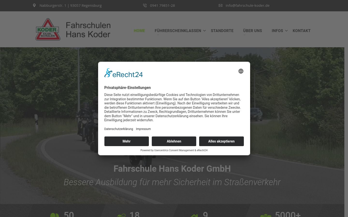 Screenshot des Einwilligungsbanners vor jeglicher Interaktion