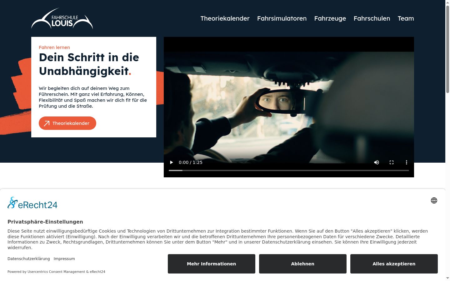 Screenshot des Einwilligungsbanners vor jeglicher Interaktion