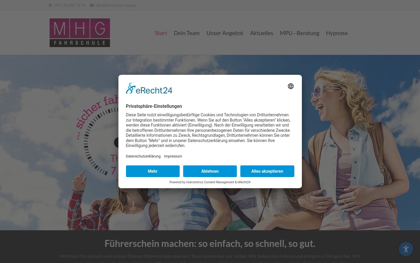 Screenshot des Einwilligungsbanners vor jeglicher Interaktion