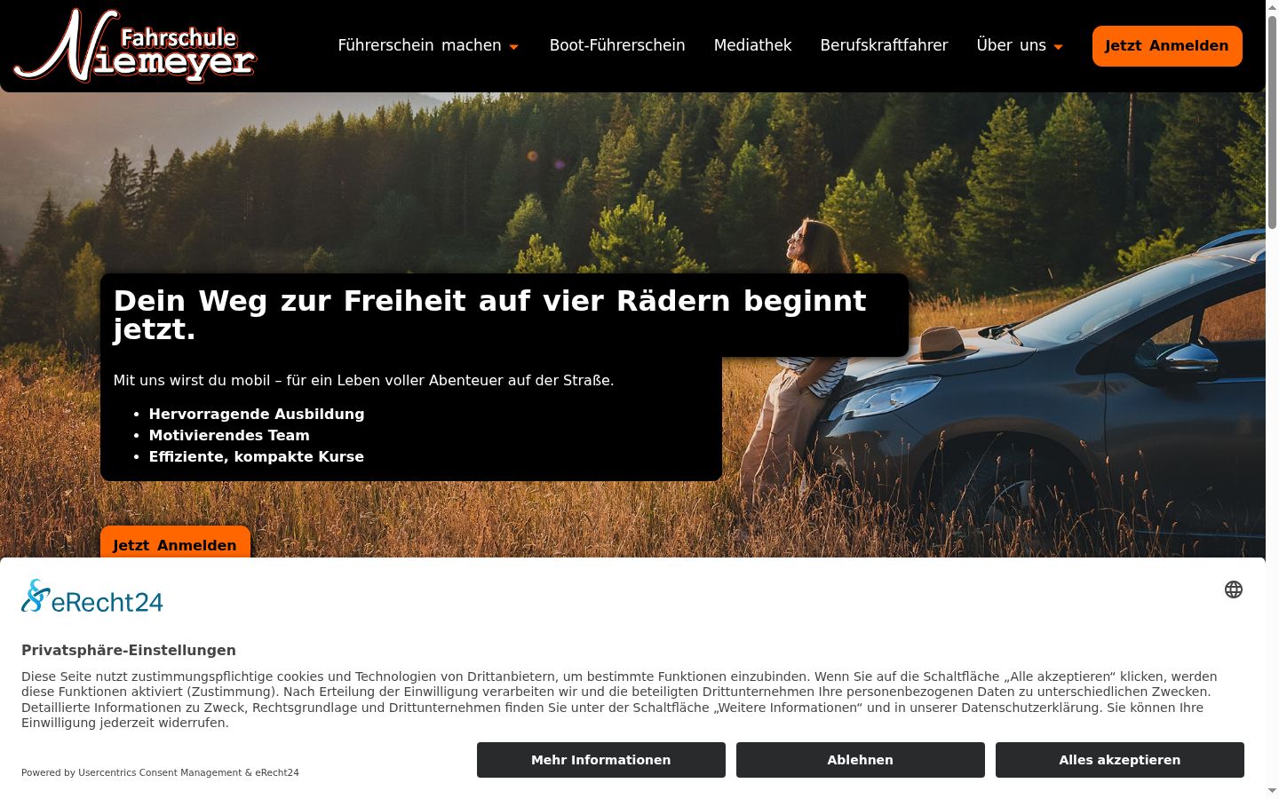 Screenshot des Einwilligungsbanners vor jeglicher Interaktion