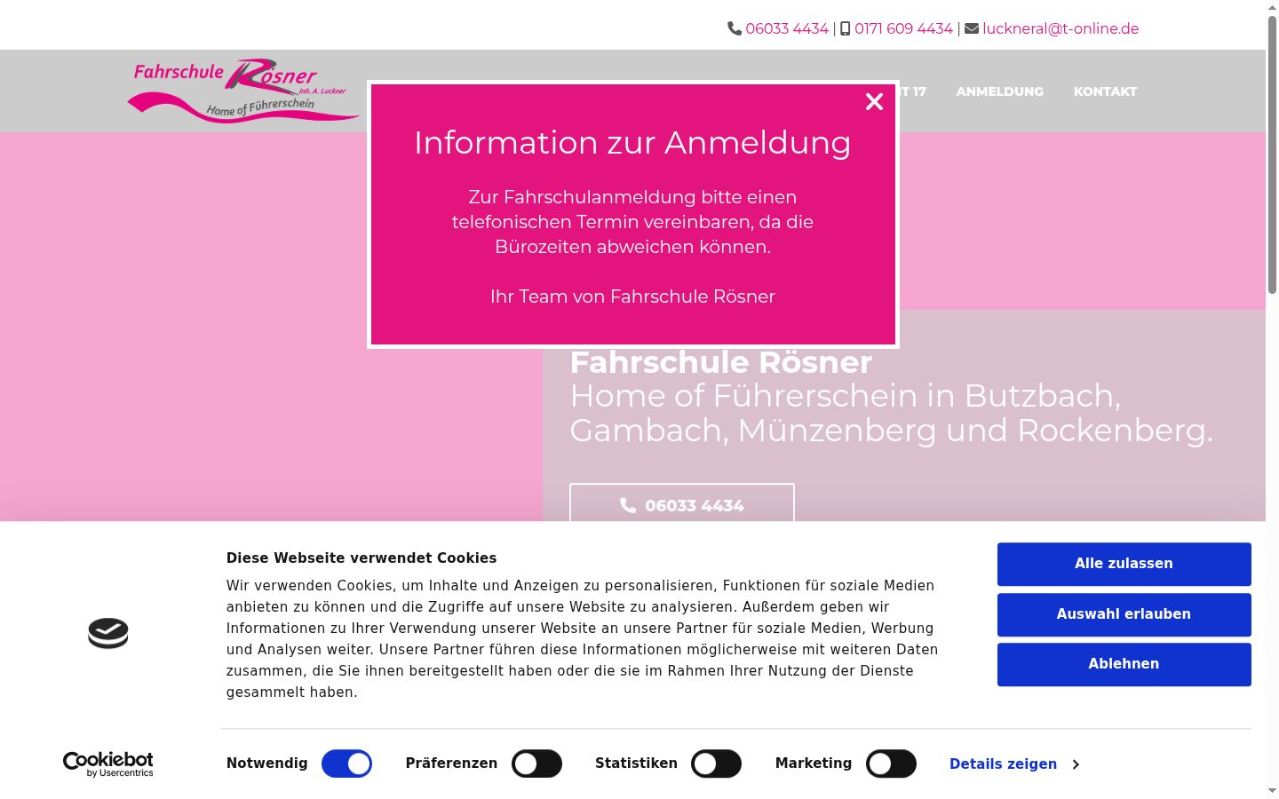 Screenshot del banner di consenso mostrato prima di qualsiasi interazione