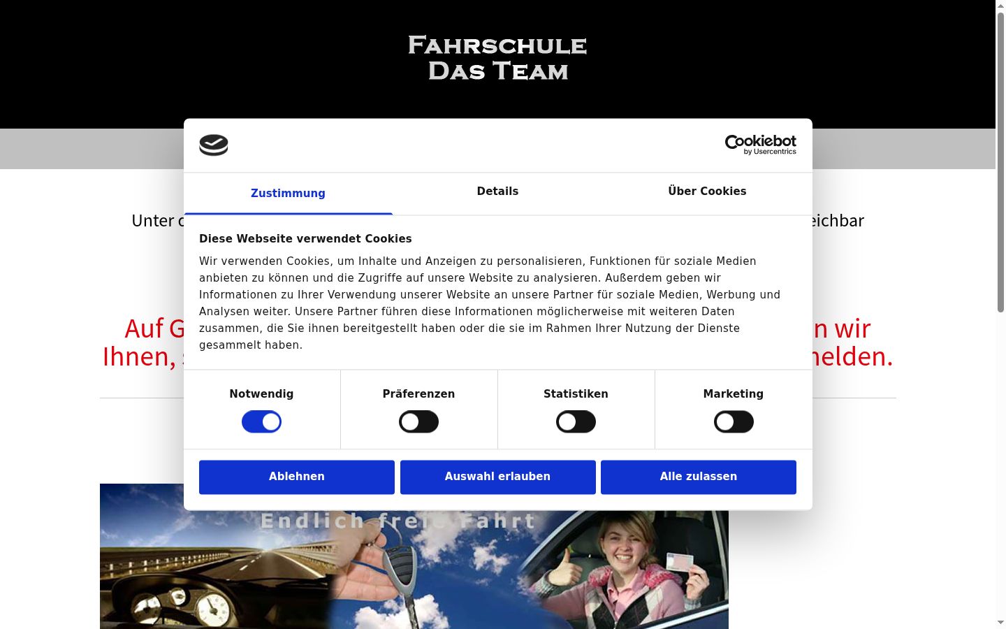 Screenshot del banner di consenso mostrato prima di qualsiasi interazione