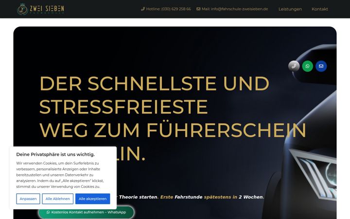 Screenshot of fahrschule-zweisieben.de