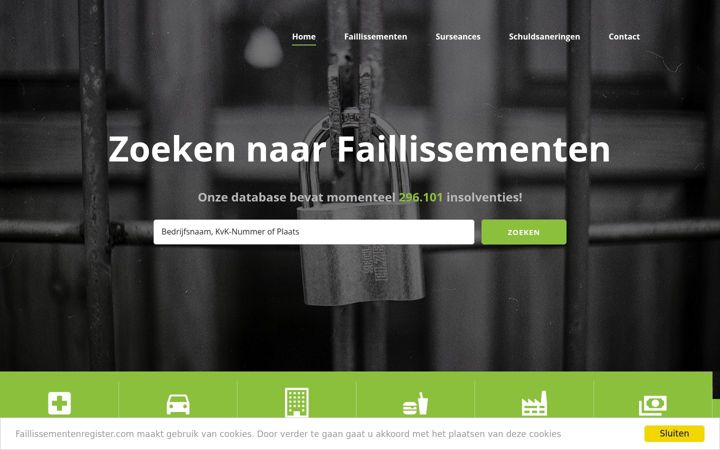 Screenshot of faillissementenregister.com