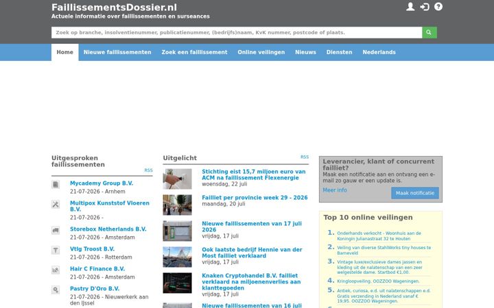 Screenshot of faillissementsdossier.nl