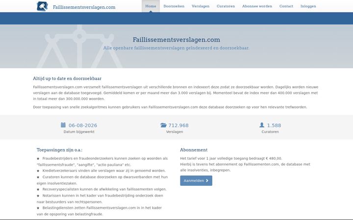 Screenshot of faillissementsverslagen.com
