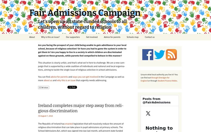 Screenshot stránky fairadmissions.org.uk