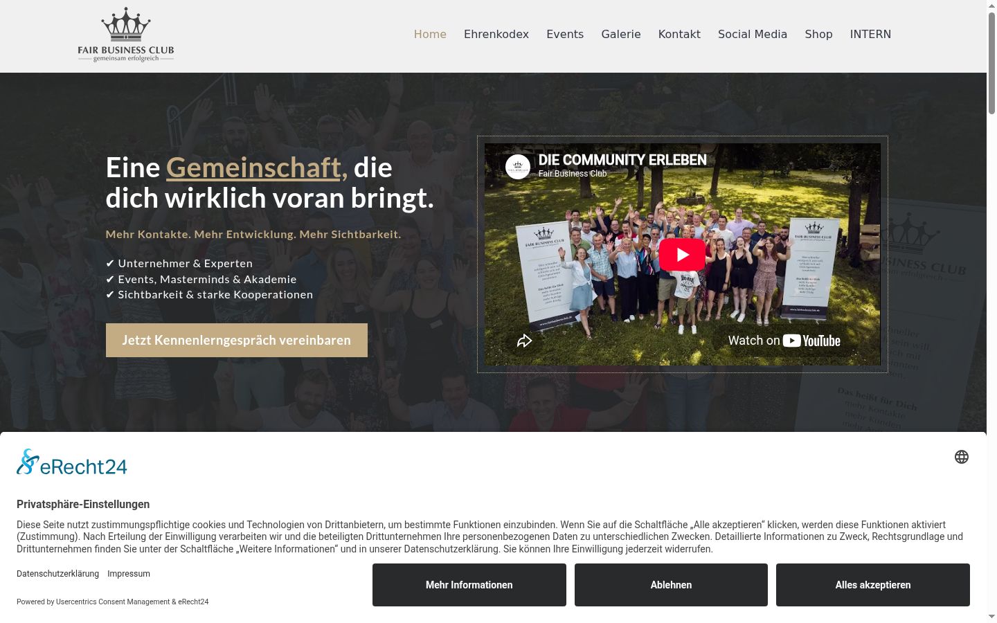 Screenshot des Einwilligungsbanners vor jeglicher Interaktion
