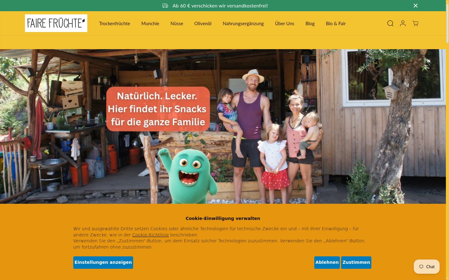 Screenshot del banner di consenso mostrato prima di qualsiasi interazione