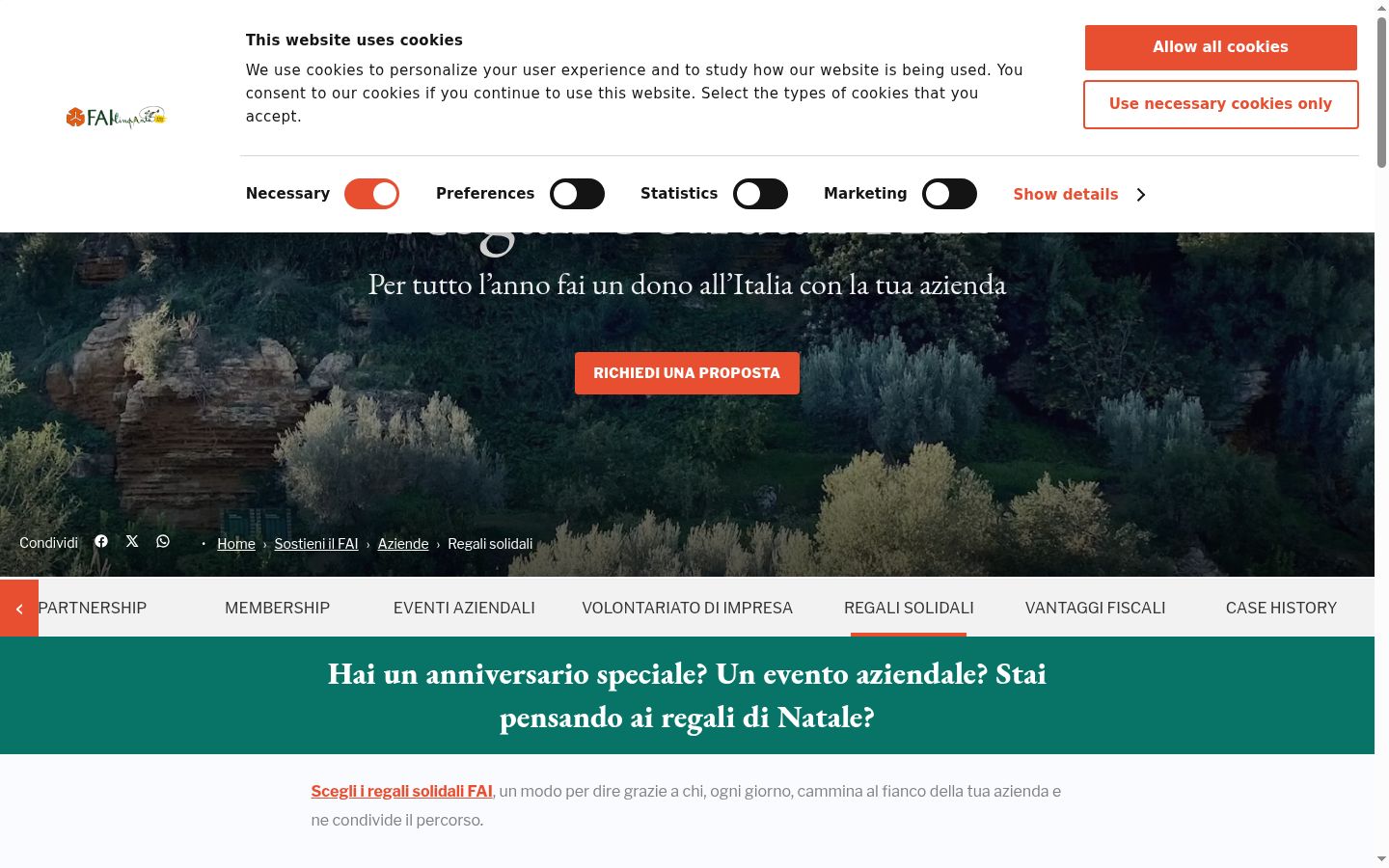 Screenshot del banner di consenso mostrato prima di qualsiasi interazione