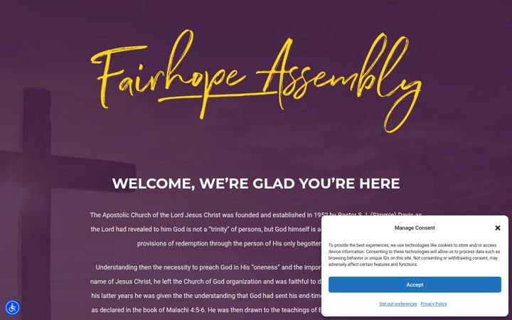 Screenshot of fairhopeassembly.com