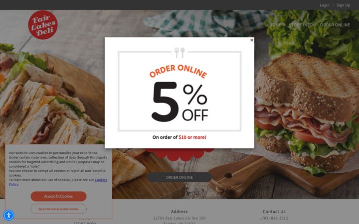 Screenshot of fairlakesdeli.com