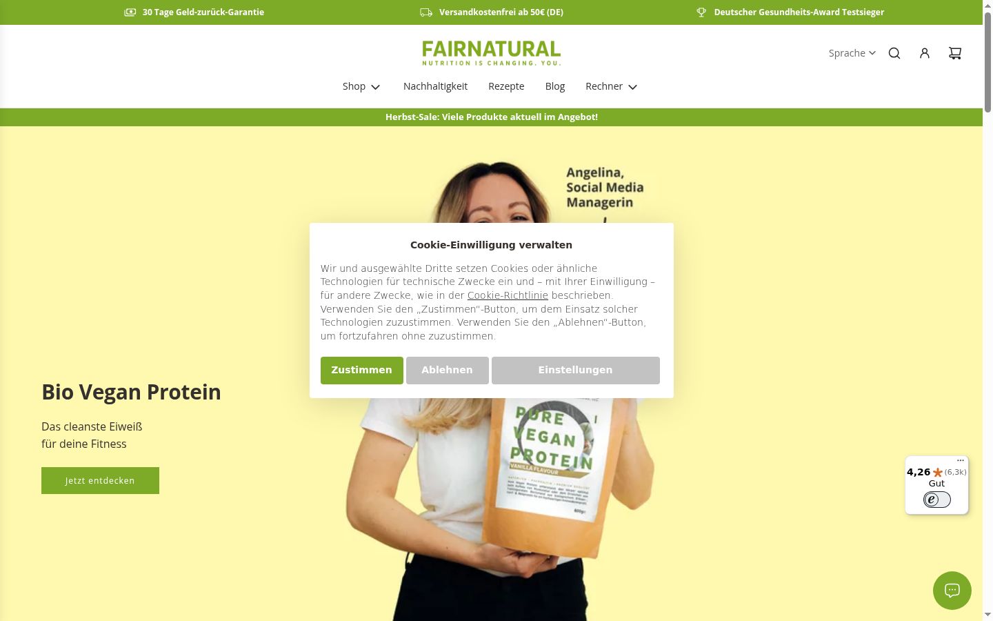 Screenshot del banner di consenso mostrato prima di qualsiasi interazione
