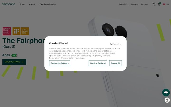 Skjermbilde av fairphone.com